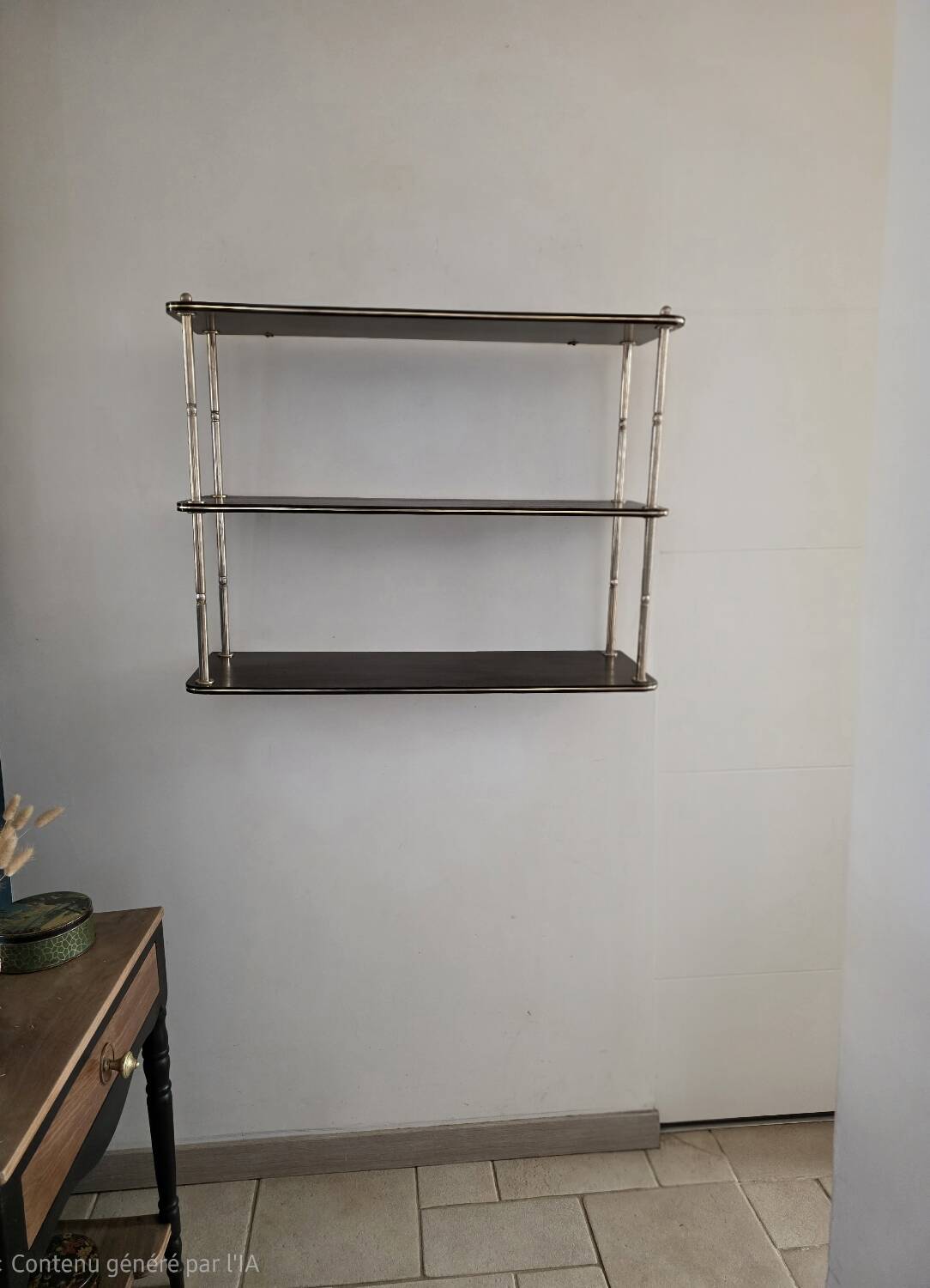 Wooden shelf with gold metal