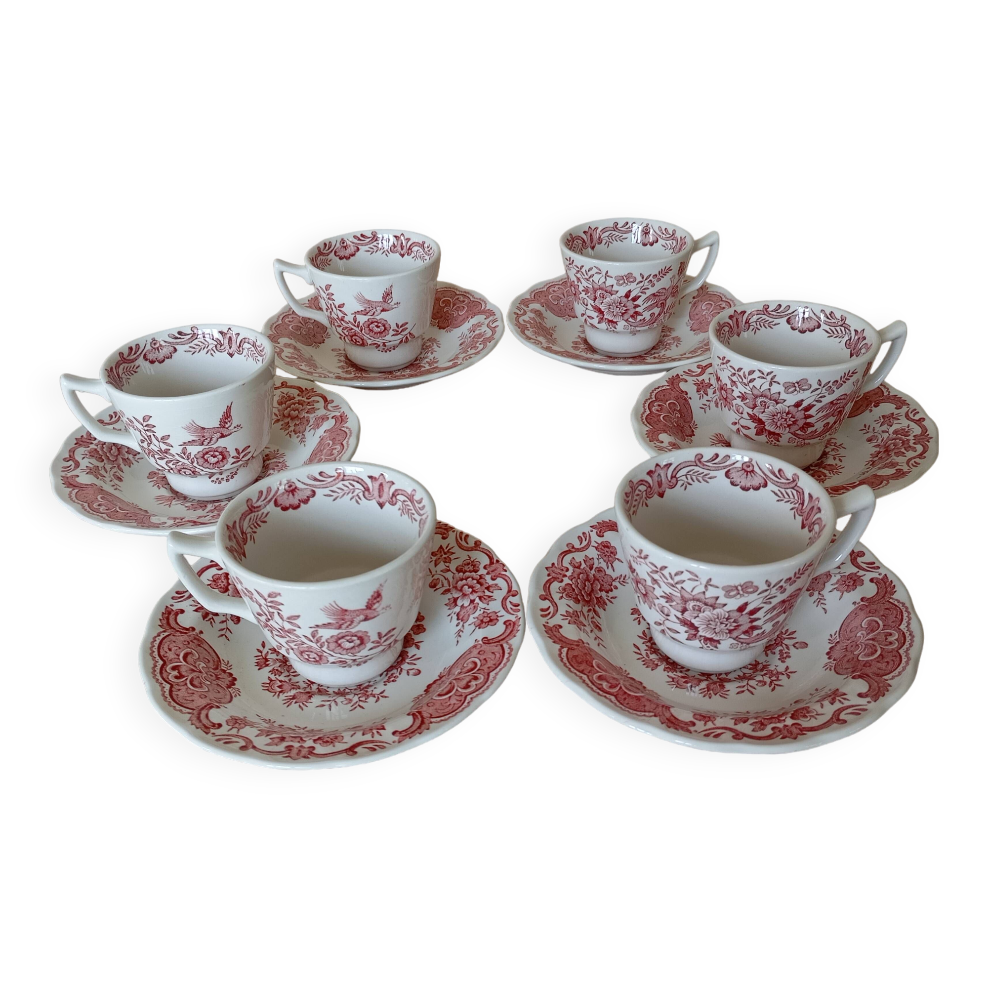 Tasses à moka anglaises "Windsor" rose Ridgway (Staffordshire)