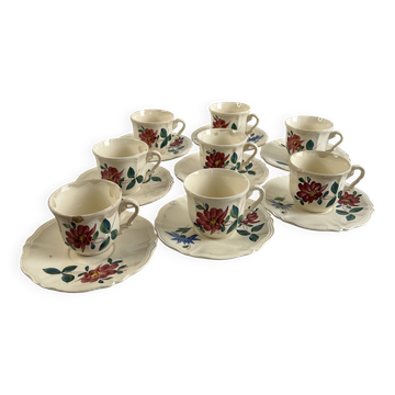 Set of 8 hand-painted coffee cups Sarreguemines Terre de fer