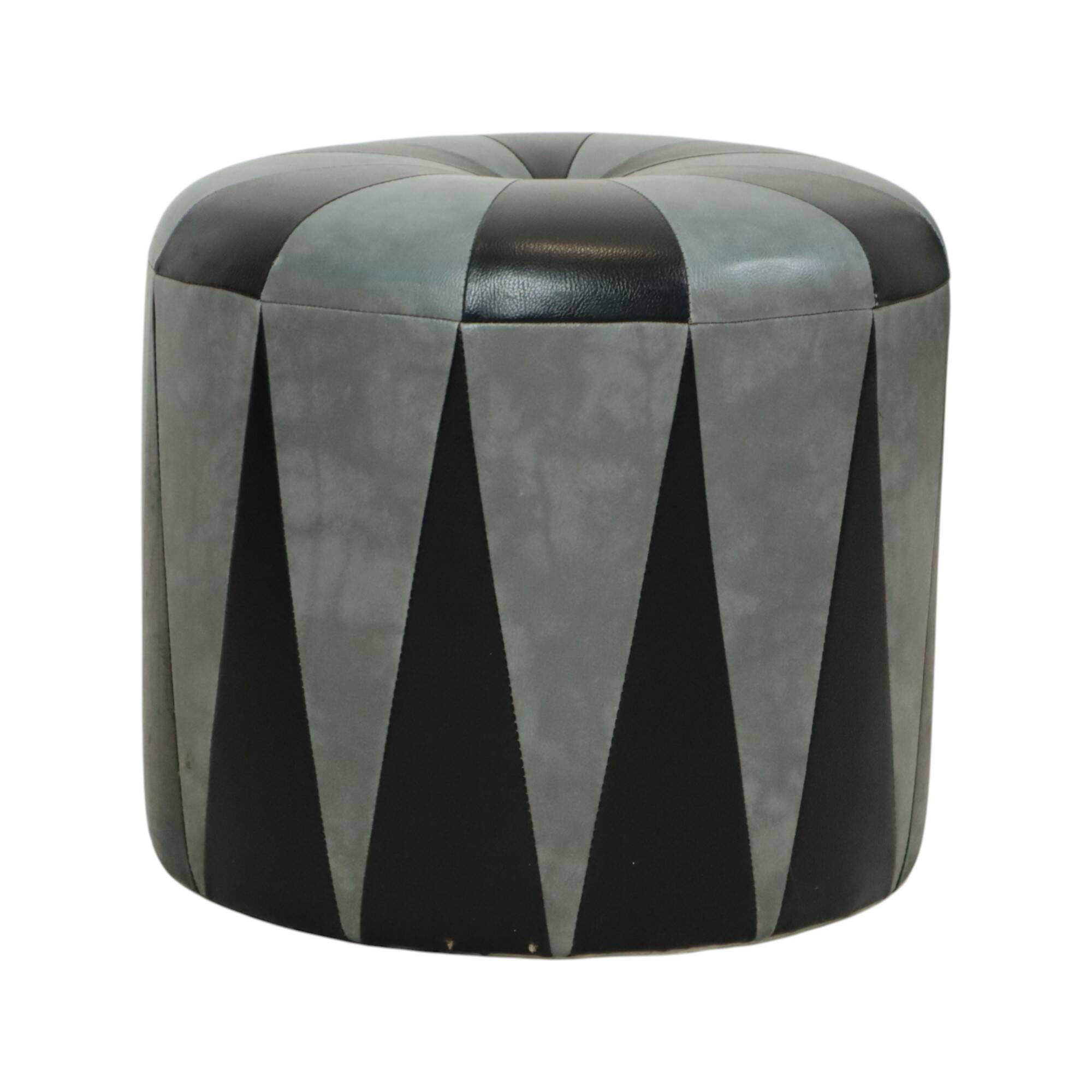 Round Vintage Pouf Gray Black Two-tone Skai Sixties