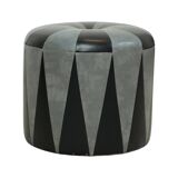 Round Vintage Pouf Gray Black Two-tone Skai Sixties