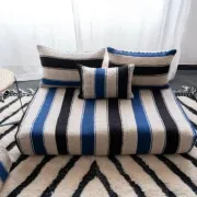 Handmade Moroccan blue and black floor cushion 120x70cm