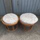 Pair old ottoman stools foot rest round wicker vintage rattan