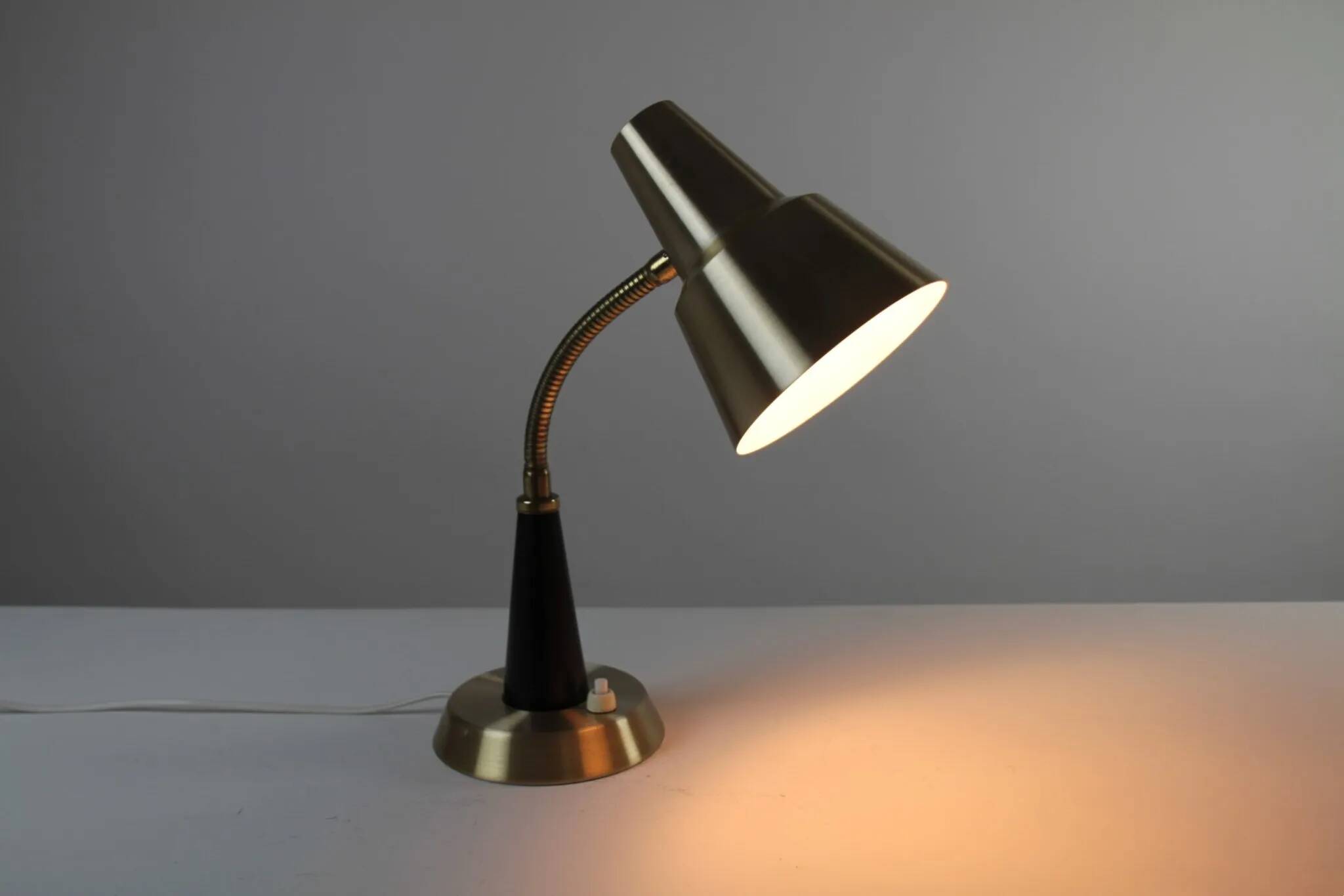 Table / Desk Lamp Model 600/5 by Gemi — Swedish Modernism in Black & Brass, 1960s