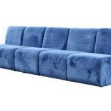 Modular sofa with 5 blue velvet armchairs, circa 1980