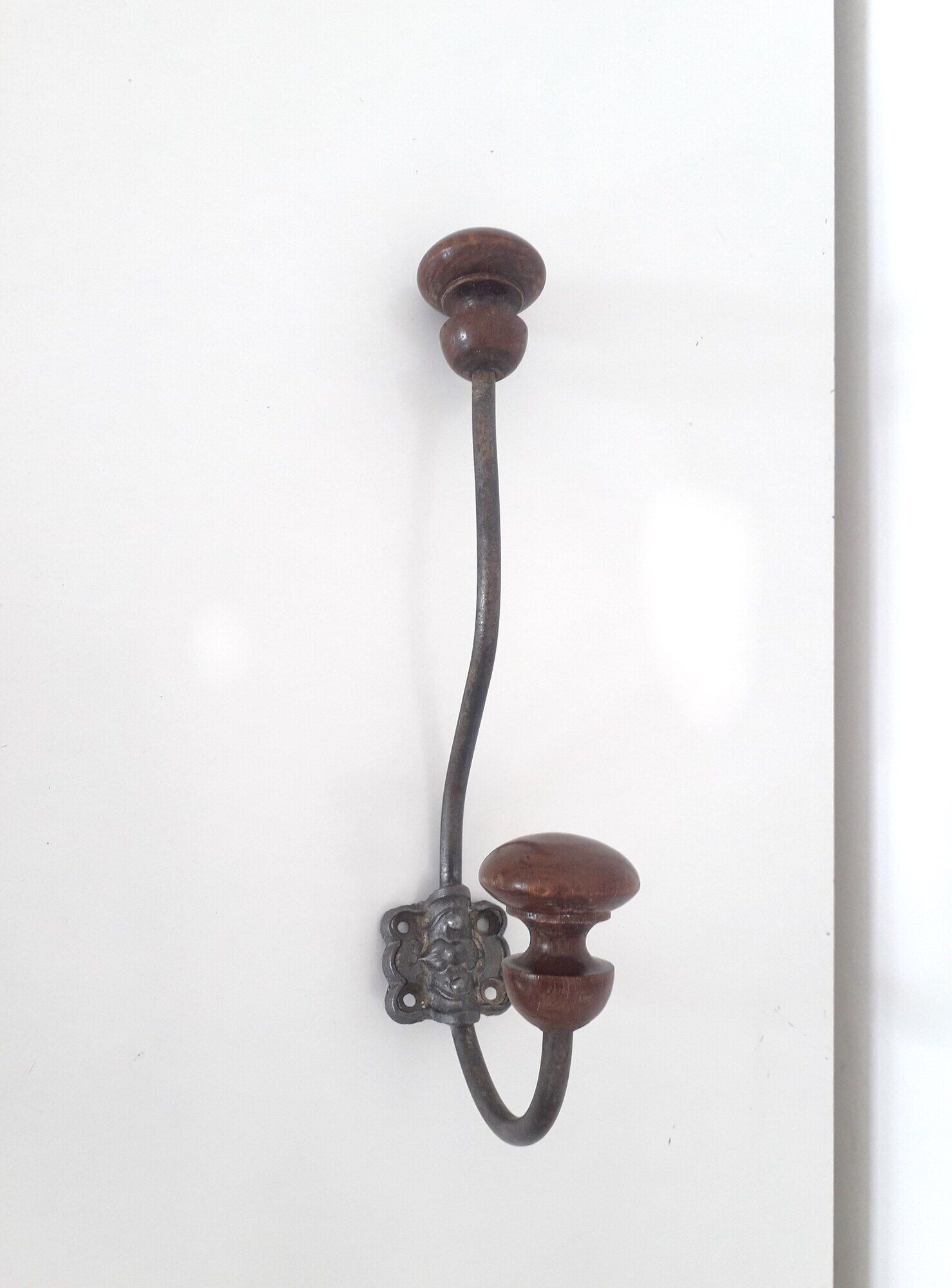 Old hook - wall coat rack - wood and metal - 1940