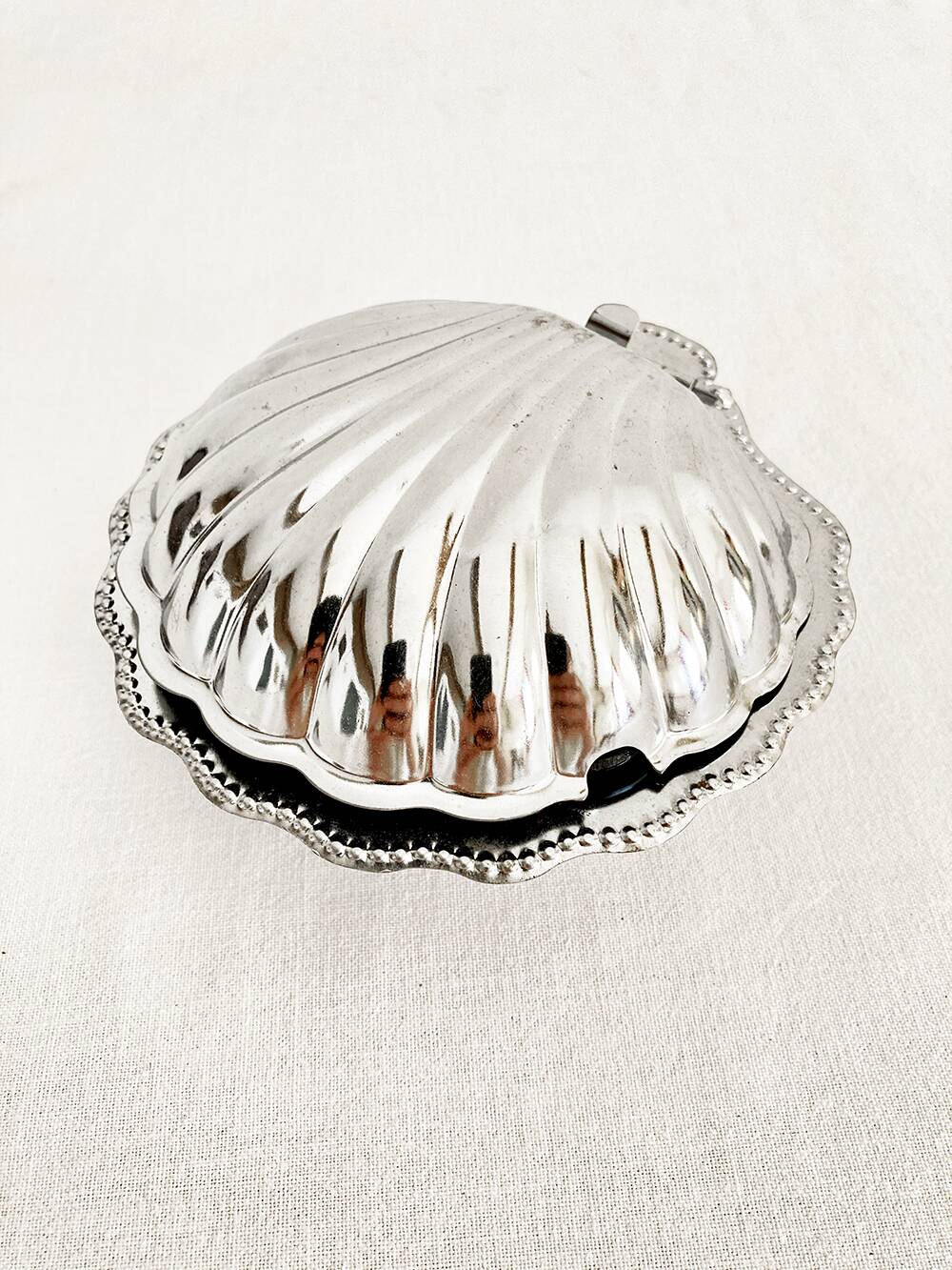 Silver-plated shell butter dish, 1950s