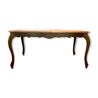 Table LOUIS XV pink marble and bronze