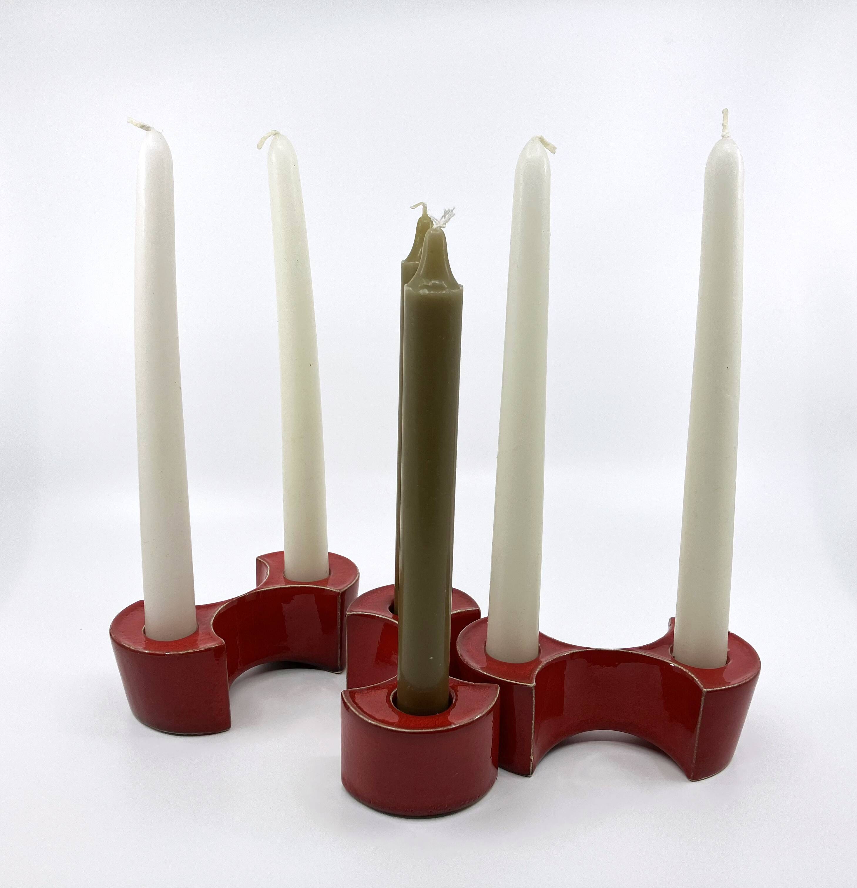 3 red ceramic candlesticks • Cari Zalloni • Steuler • 1970