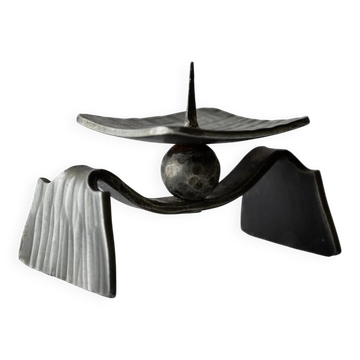 Vintage brutalist iron candlestick from the 1970s.