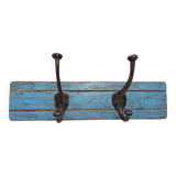 Solid teak coat hook with 2 double cast iron hooks