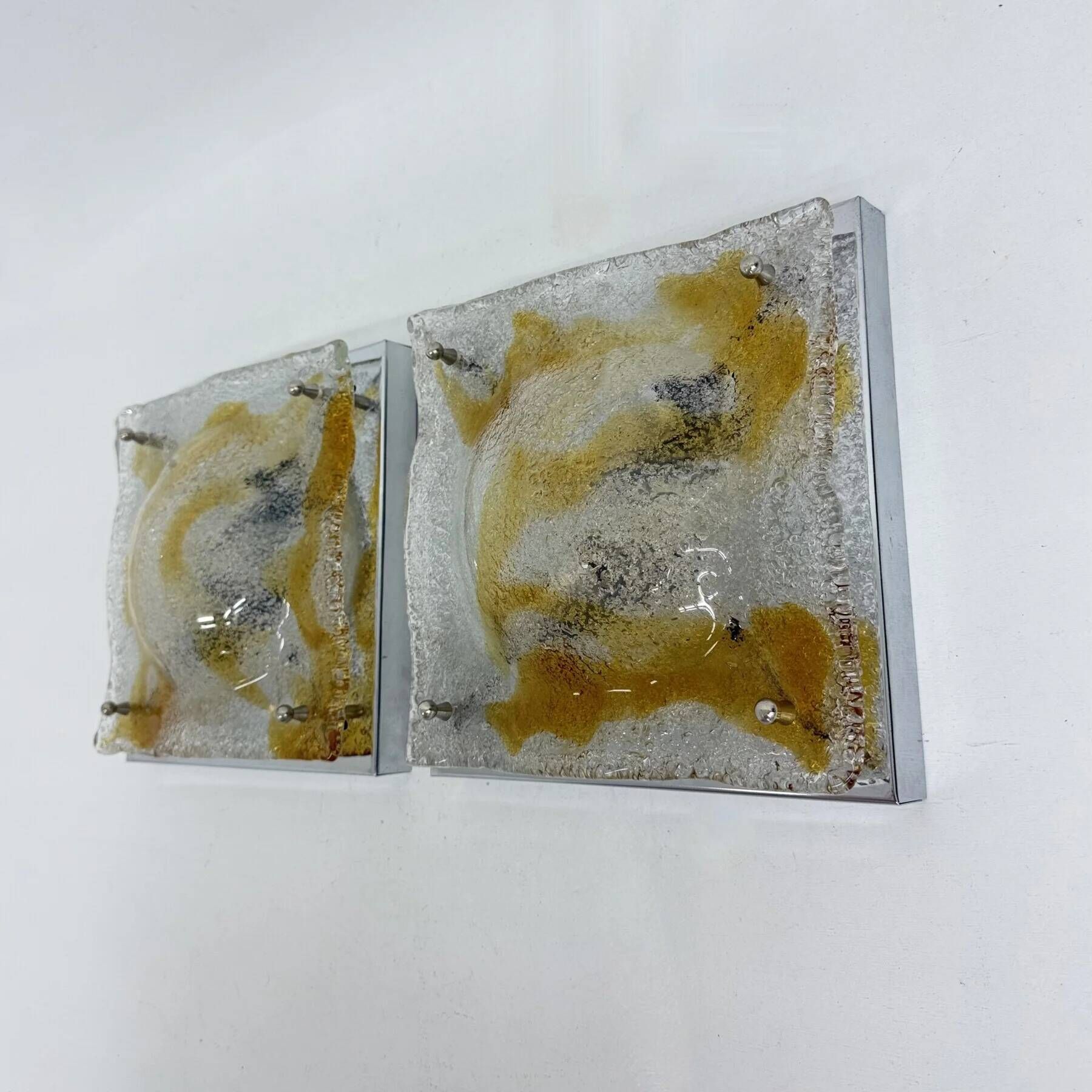 Vintage Murano glass abstract wall sconces from Mazzega, Italy, 1960, set of 2