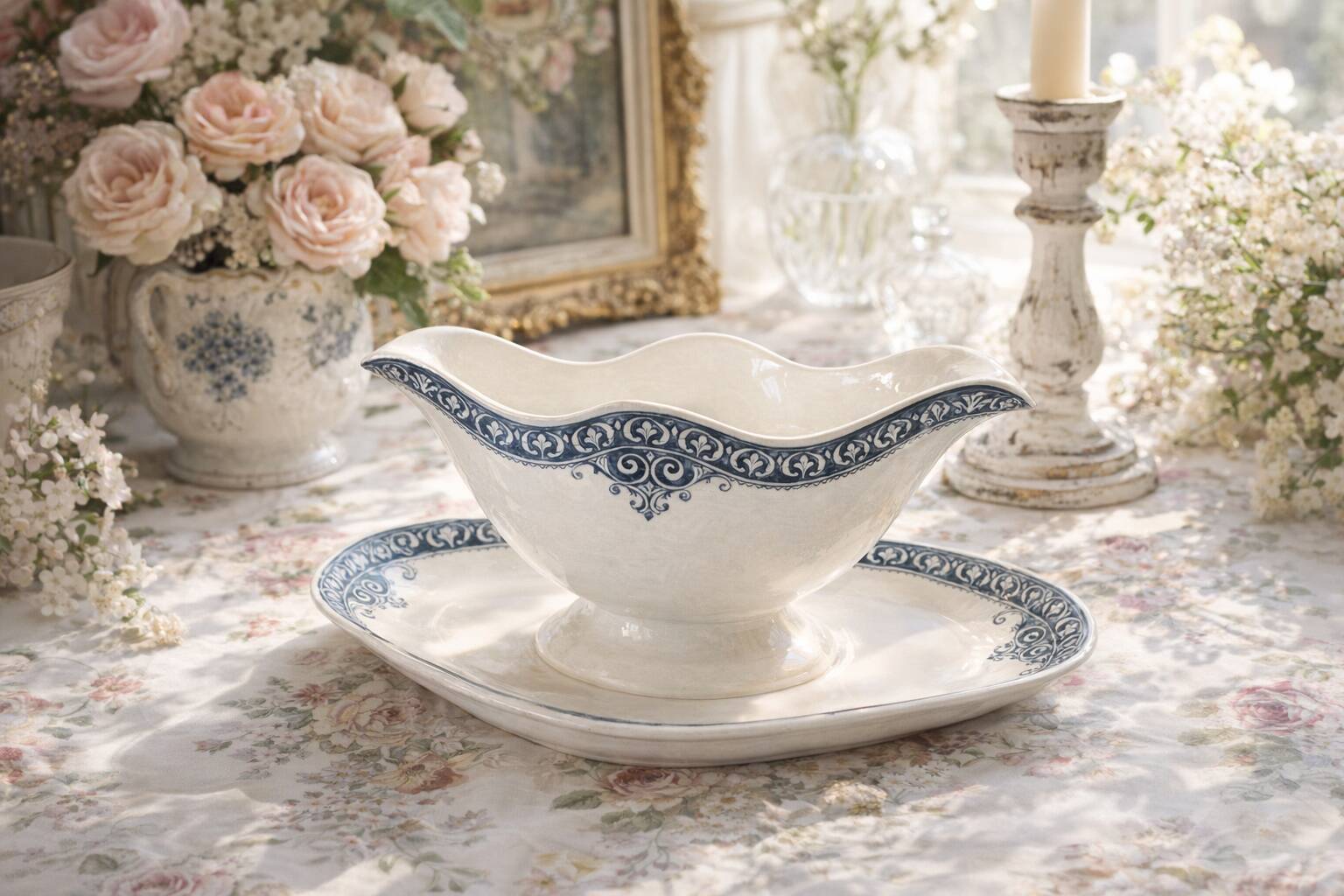 Antique sauce boat in Saint-Amand earthenware (Nord)