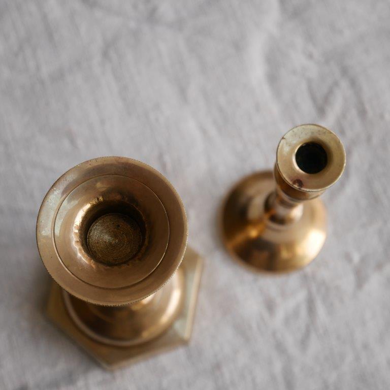 Set of 2 small brass candle holders