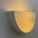 Vintage half-circle wall lamp, white lacquered metal and opaline glass, France 1970