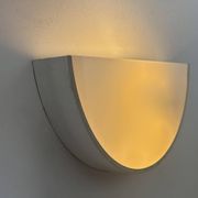 Vintage half-circle wall lamp, white lacquered metal and opaline glass, France 1970