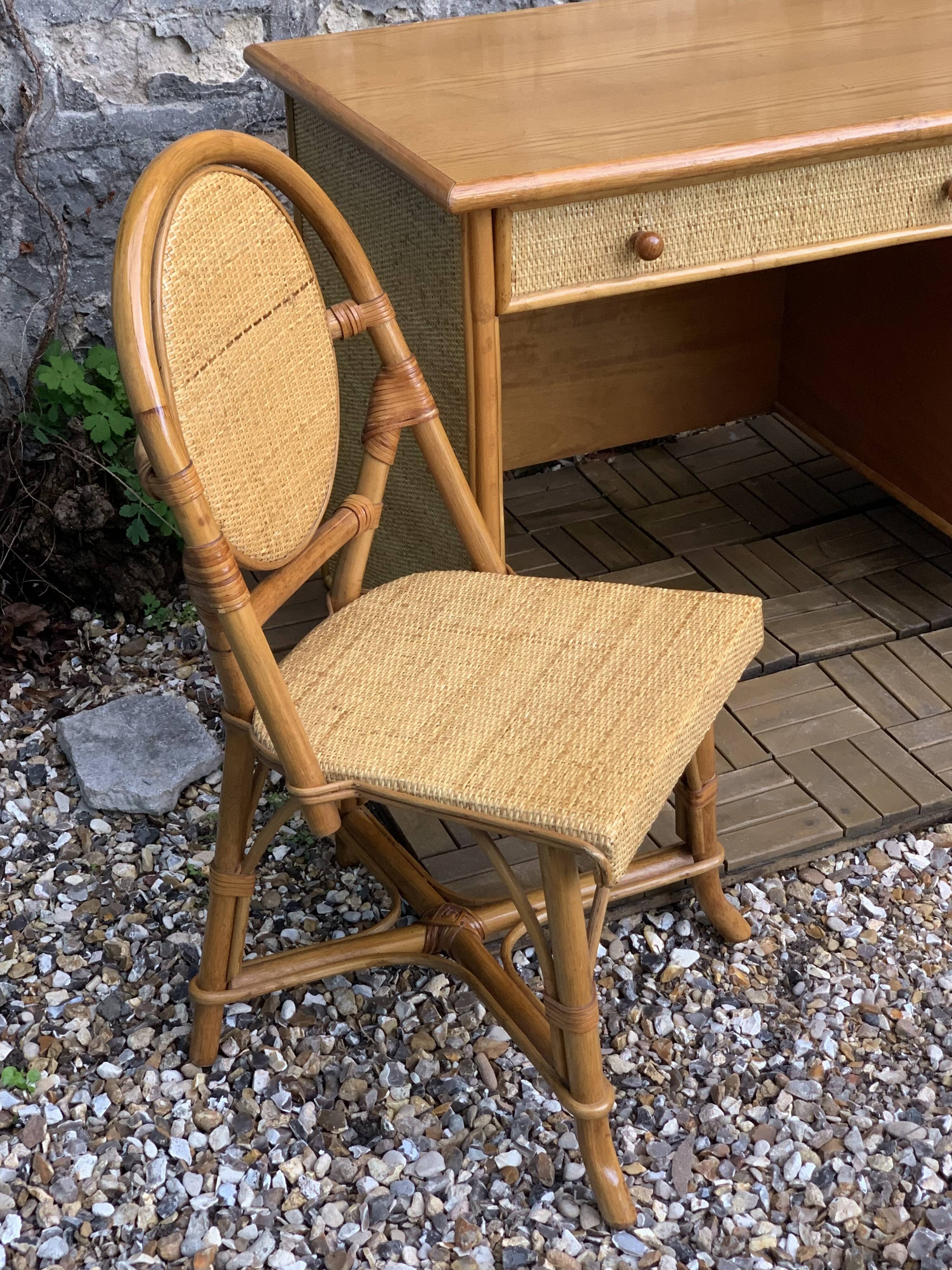 Vintage rattan and woven wicker desk 1970