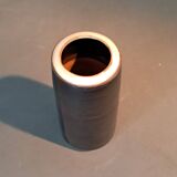 Small monogrammed black enameled ceramic vase by Willy Steinlin, Switzerland 1960.