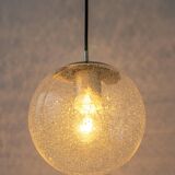 Small Limburg chrome pendant light with transparent glass ball, Germany, 1970s.