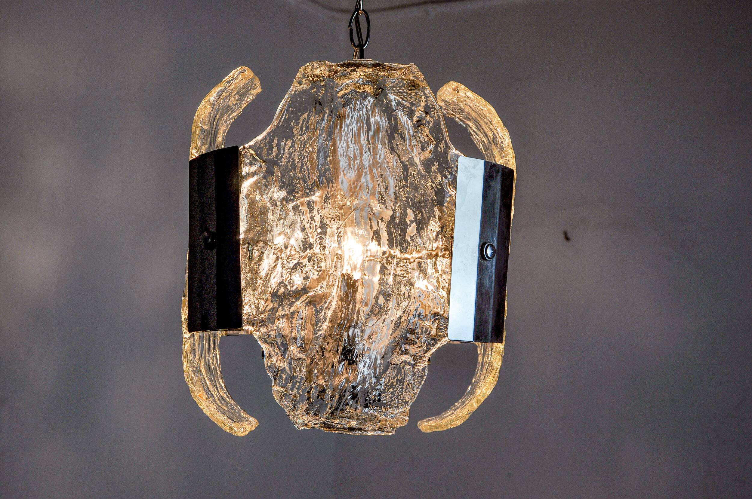 JT Kalmar chandelier, frosted murano glass, space age, Austria 1970