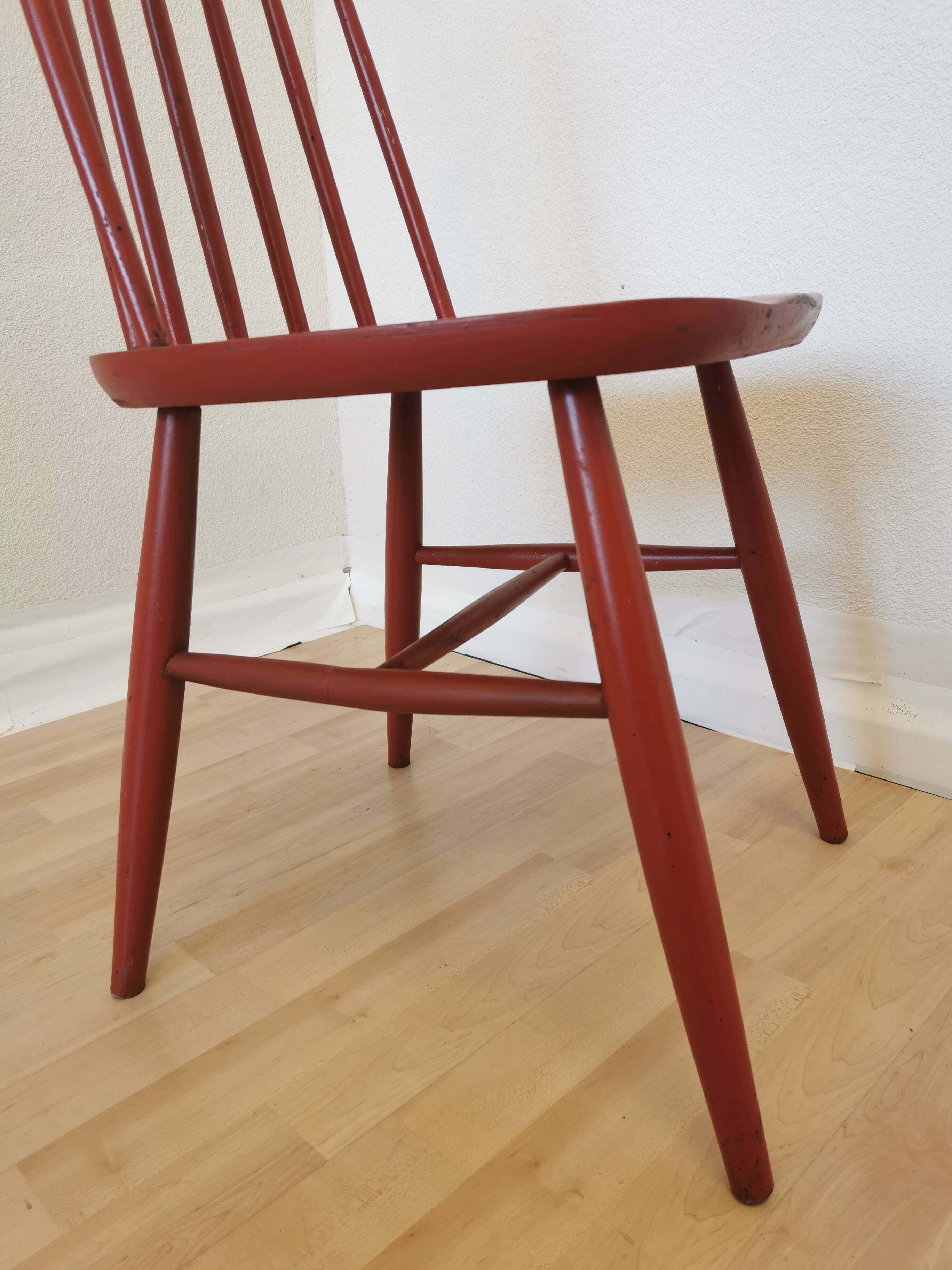 Vintage Coral Red Dining Chair: Ilmari Tapiovaara Style, Stol Kamnik 1960s