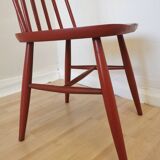 Vintage Coral Red Dining Chair: Ilmari Tapiovaara Style, Stol Kamnik 1960s