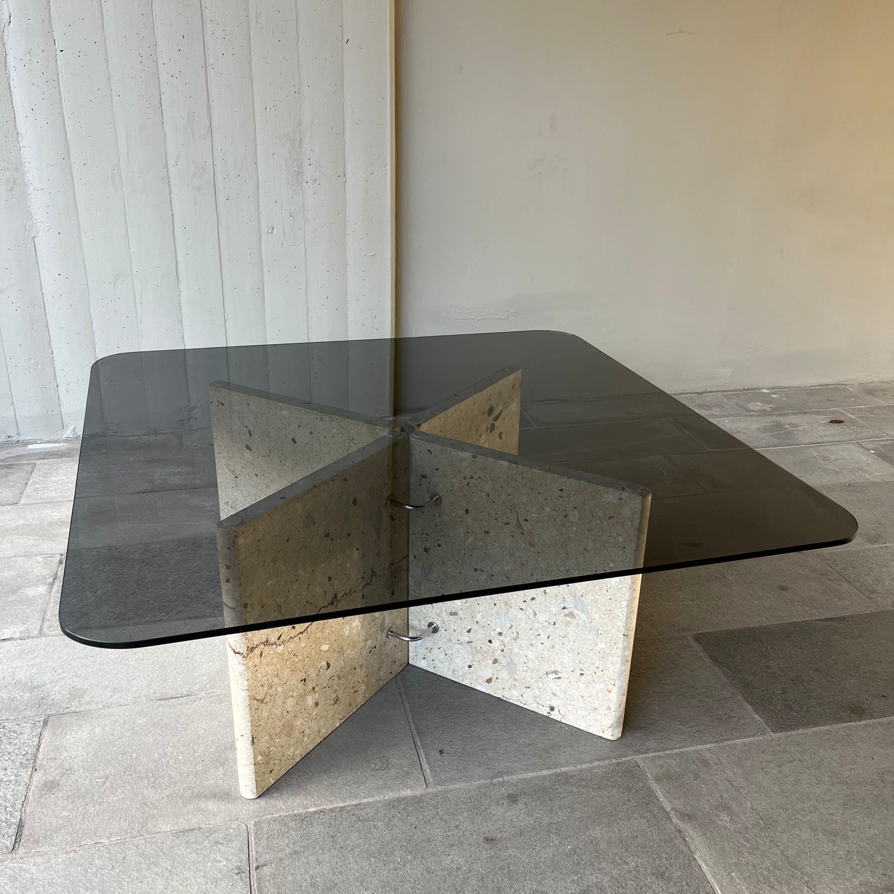 Vintage marble and smoked glass coffee table 70's