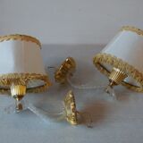 Pair of old electric plastic sheet sconces and vintage lampshades
