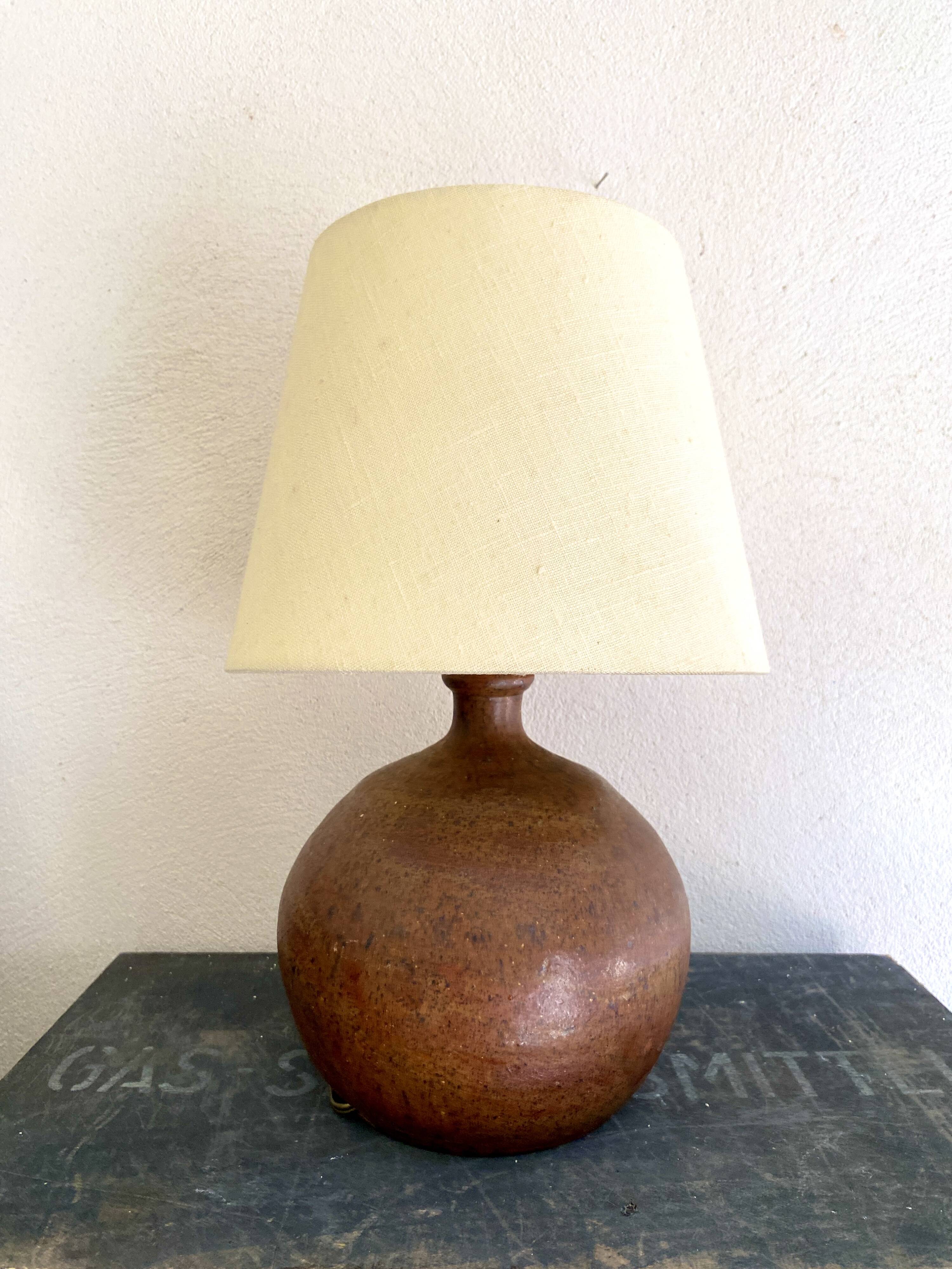 Lampe céramique, câble 2 M tissu neuf, abat-jour coton