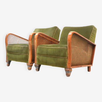 Ensemble de 2 fauteuils vintage revêtement en velours vert datant des années 60
