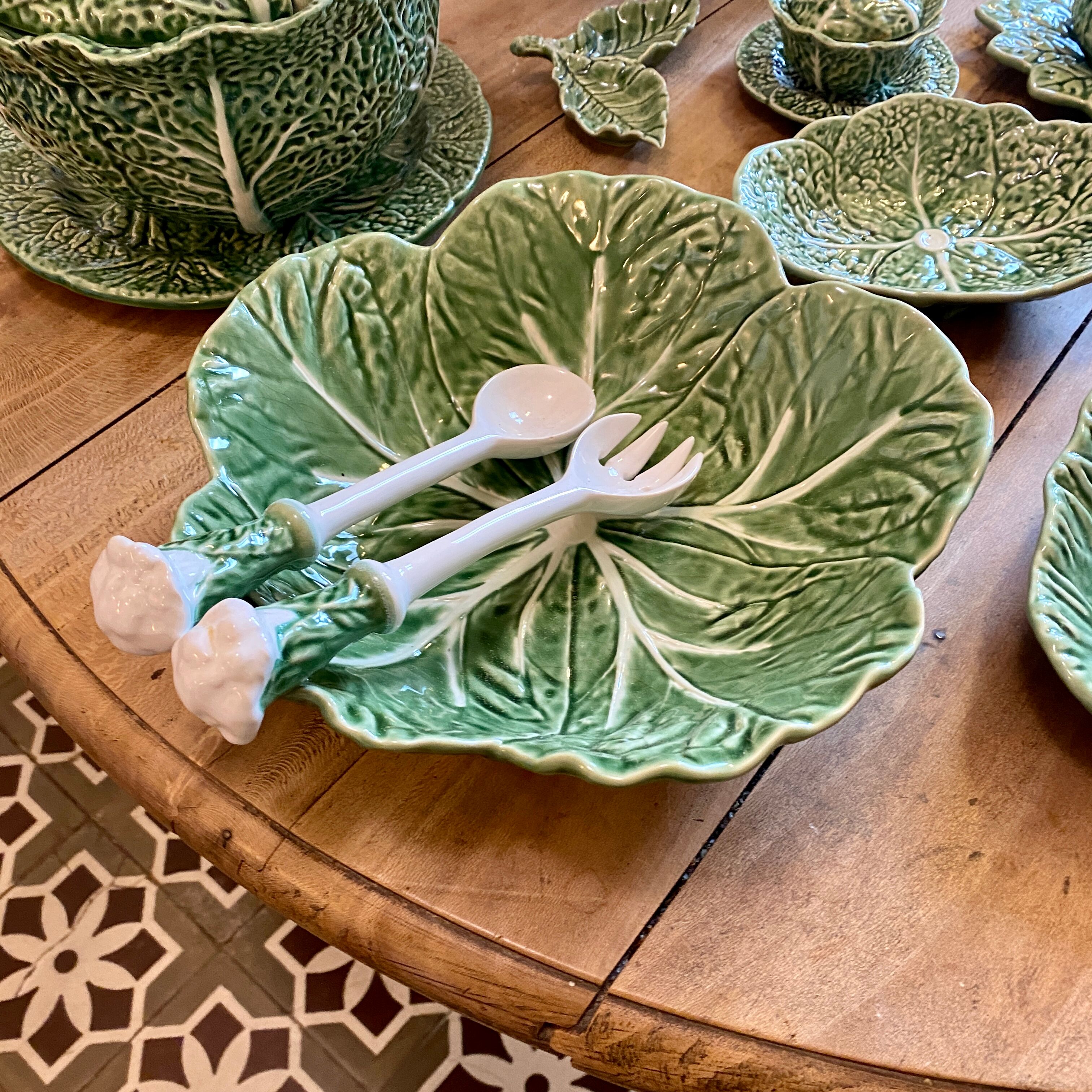 Vintage cabbage bowl and ceramic salad cutlery