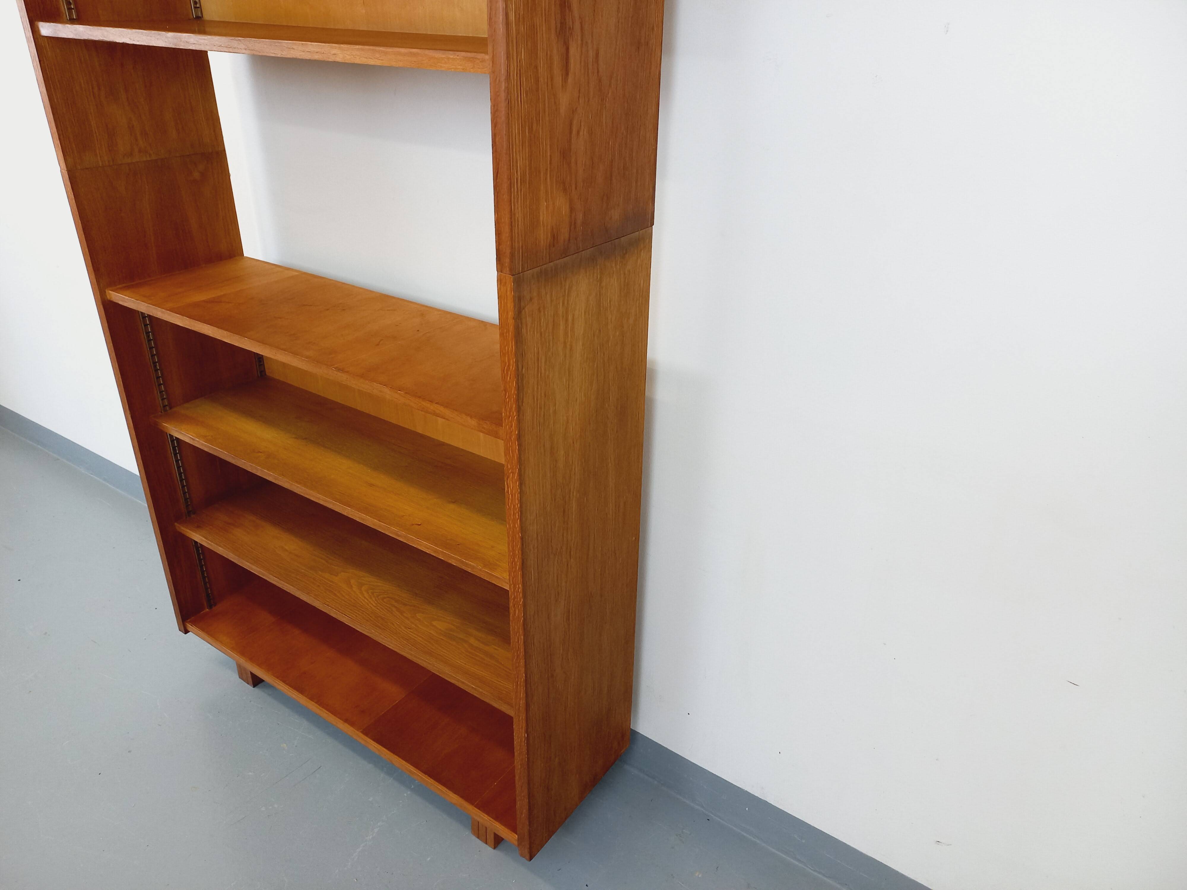 Large vintage oak wood bookcase shelf from the 50s 60s