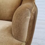 1960s, Danish high back armchair, original upholstery, green velour