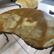 Lot 3 tables gigognes marbre et laiton