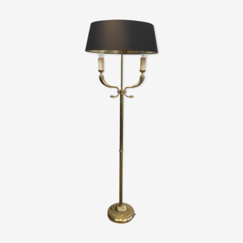 Floor lamp of parquet in neoclassical style in brass with dolphin heads