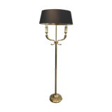 Floor lamp of parquet in neoclassical style in brass with dolphin heads