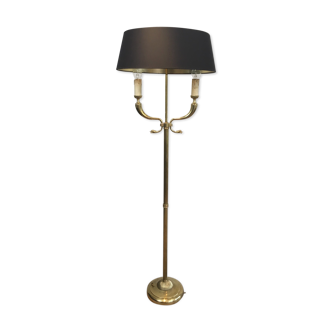 Floor lamp of parquet in neoclassical style in brass with dolphin heads