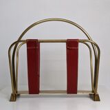 Brass and leather magazine holders, France, 50s
