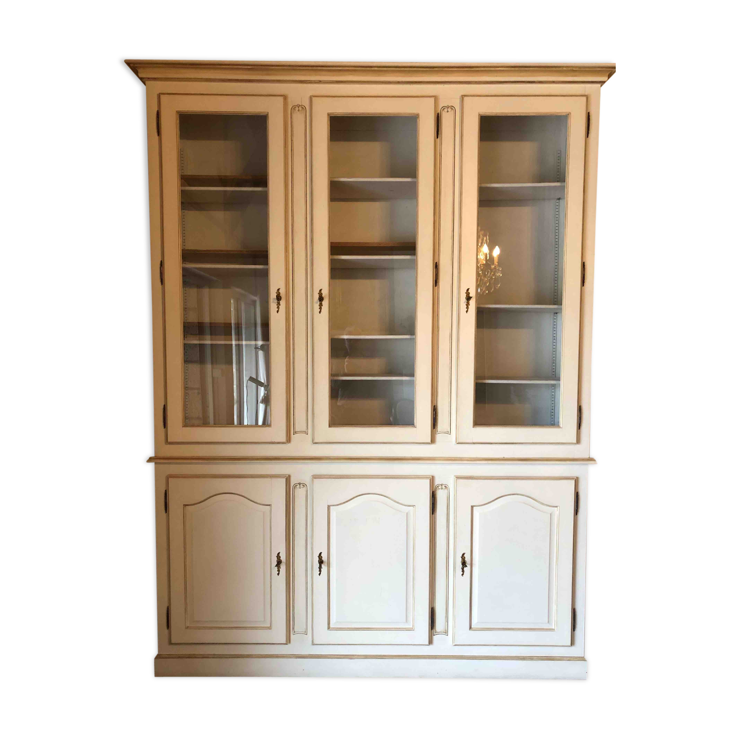 Library 3 glass doors, shelves, solid wood