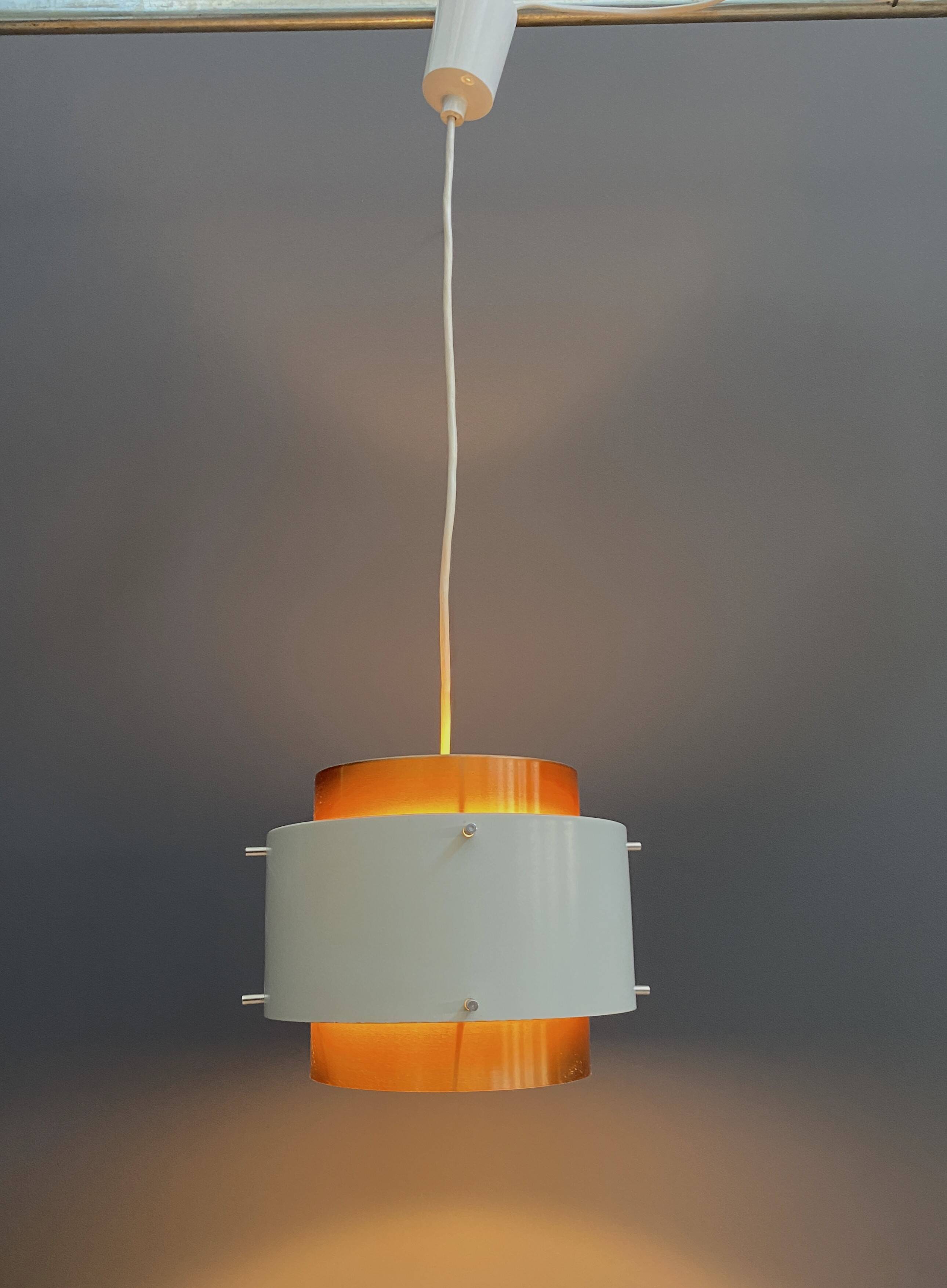 Metal, white and brass color pendant lamp by VEB 1960s