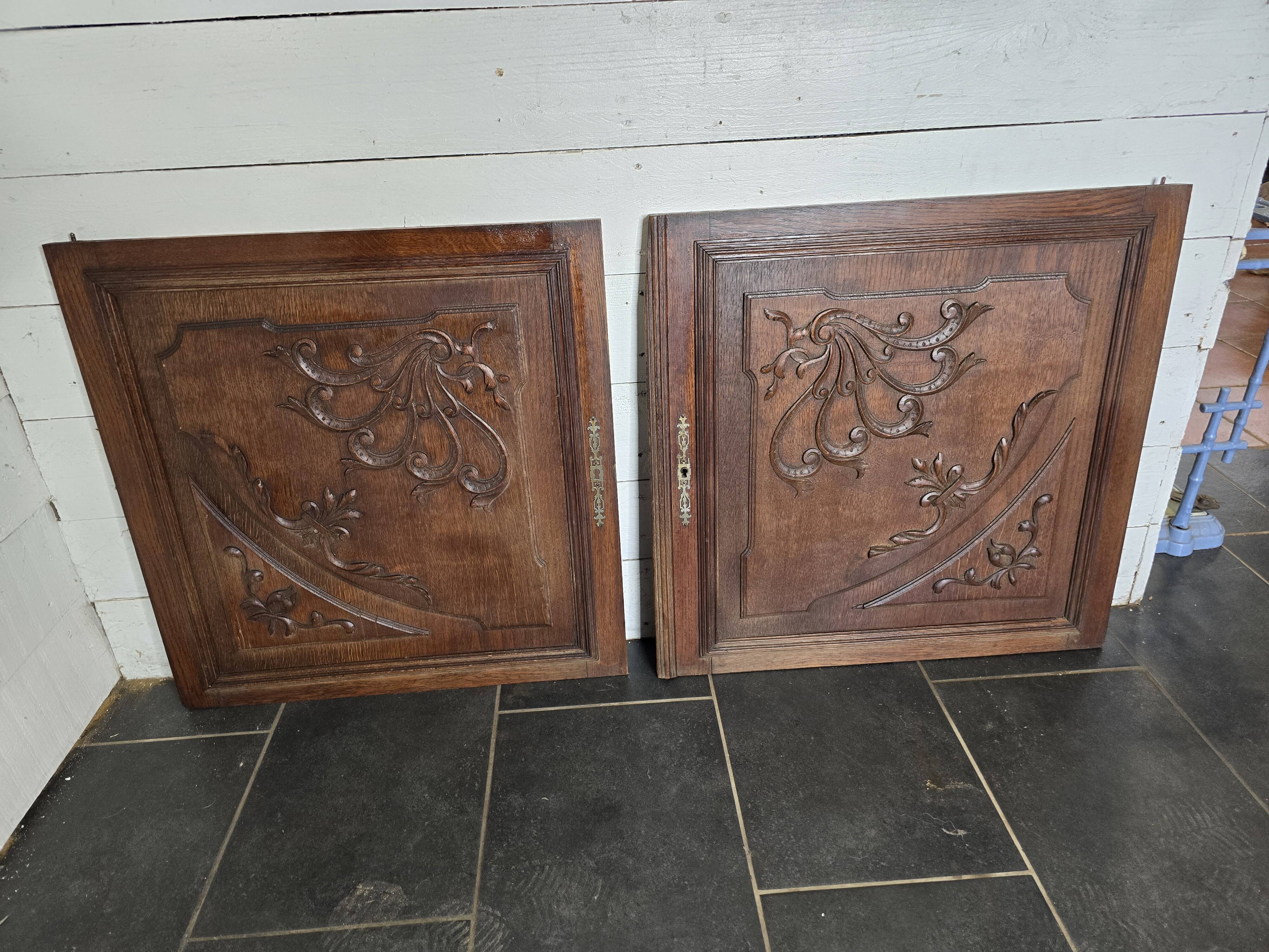 Pair of carved oak wooden doors