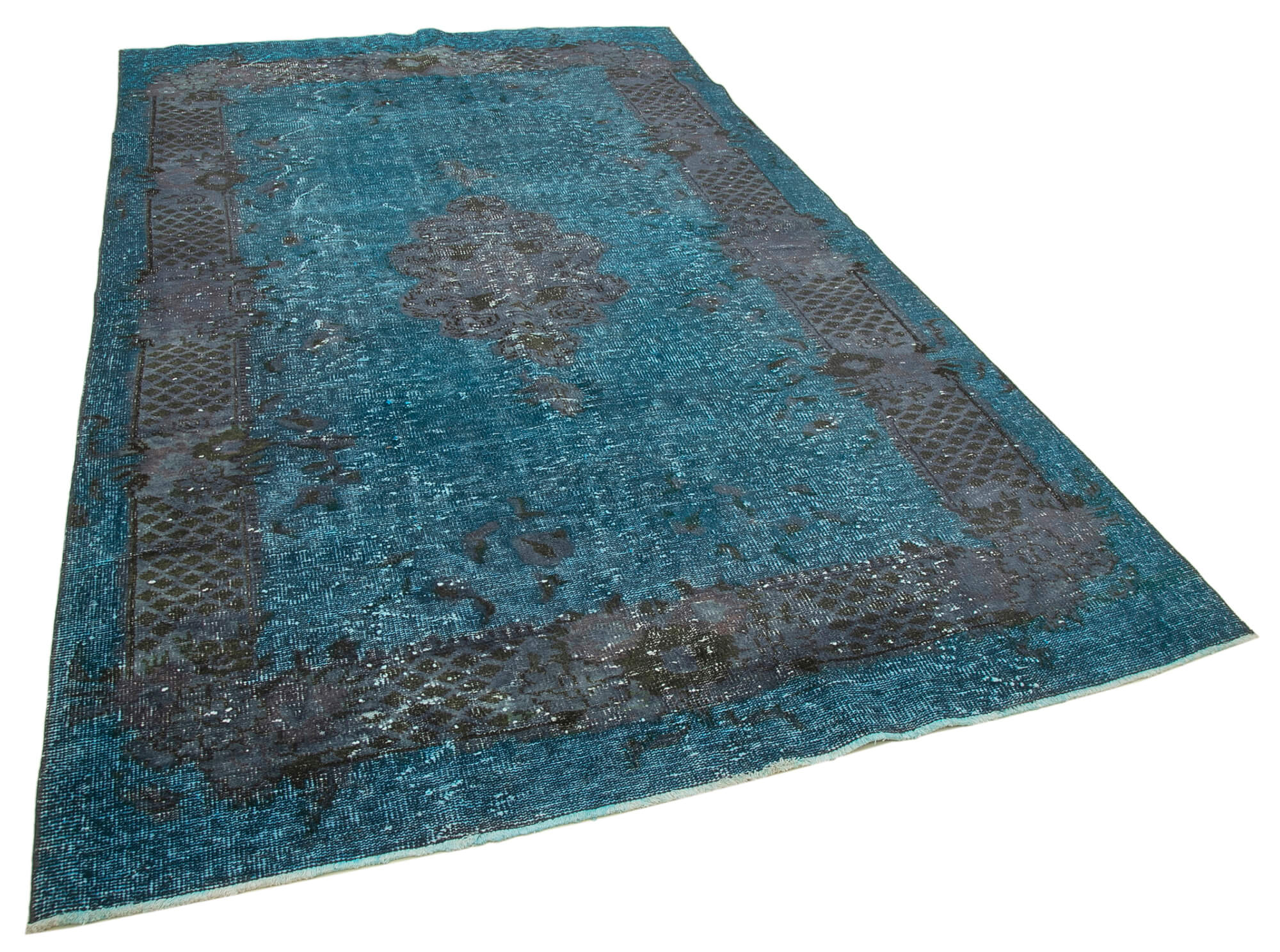Handmade turkish 1970s 183 cm x 300 cm blue rug