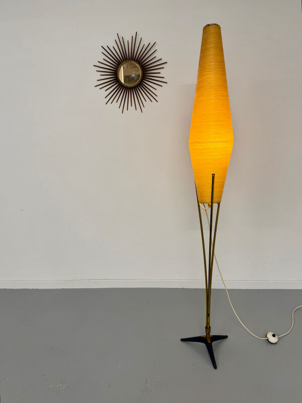 Ancien lampadaire amphore laiton et fibre design des années 60 vintage