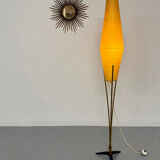 Ancien lampadaire amphore laiton et fibre design des années 60 vintage