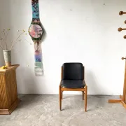 Scandinavian chair in beech and black faux leather, 1960s