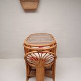 Ensemble table et chaises rotin vintage