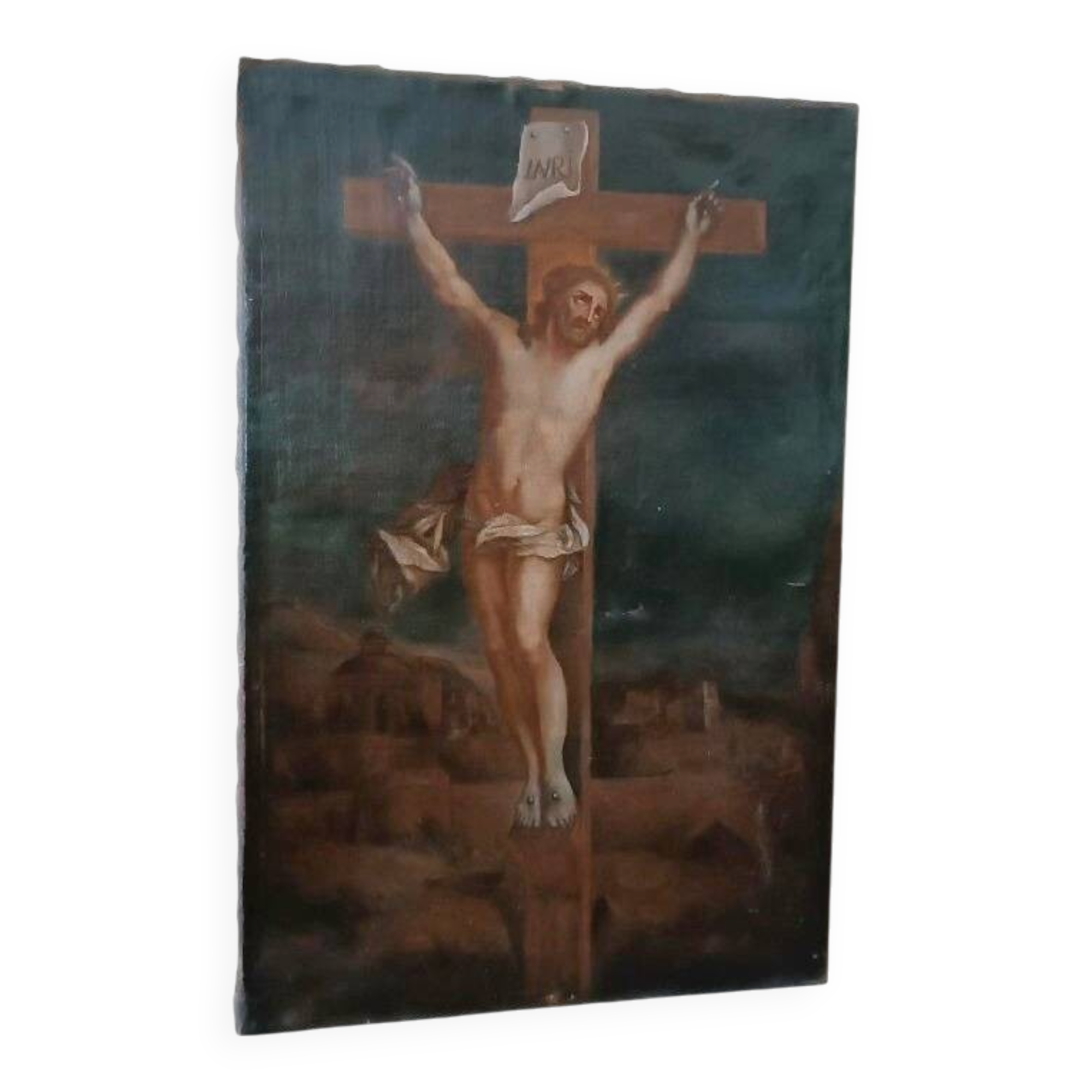 Huile sur toile ancienne "Crucifixion", École italienne, XVIIIe siècle