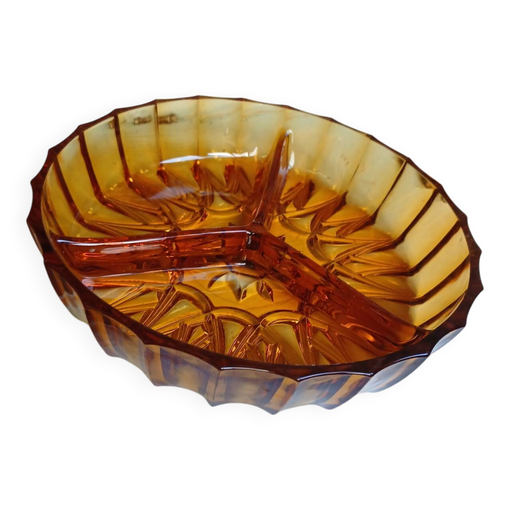 Plat apéritif vintage en verre ambré 