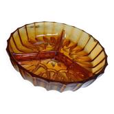 Plat apéritif vintage en verre ambré 