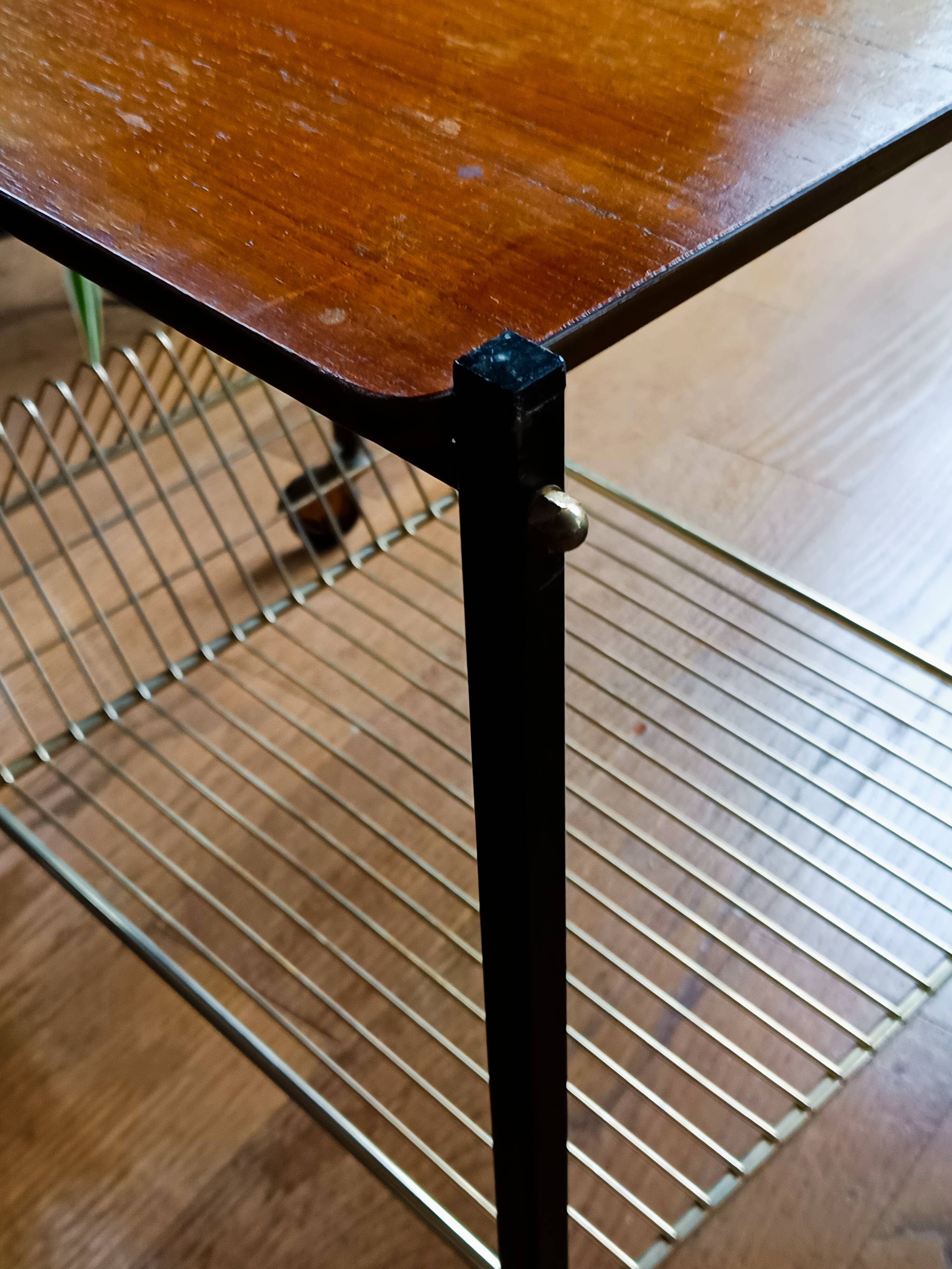table roulante porte vinyles vintage des années 60 dessus bois